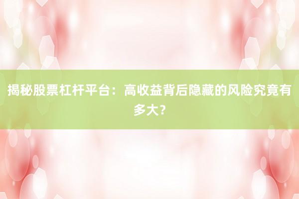 揭秘股票杠杆平台：高收益背后隐藏的风险究竟有多大？