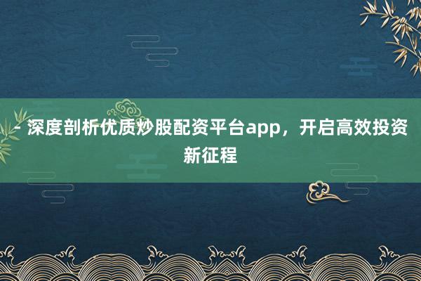 - 深度剖析优质炒股配资平台app，开启高效投资新征程