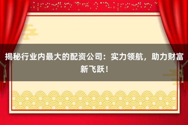 揭秘行业内最大的配资公司：实力领航，助力财富新飞跃！