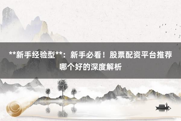 **新手经验型**：新手必看！股票配资平台推荐哪个好的深度解析