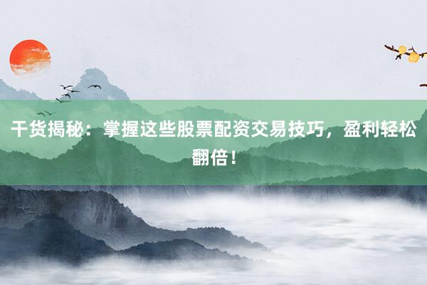 干货揭秘：掌握这些股票配资交易技巧，盈利轻松翻倍！