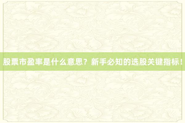 股票市盈率是什么意思？新手必知的选股关键指标！