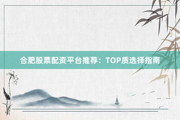 合肥股票配资平台推荐：TOP质选择指南