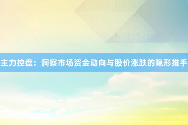 主力控盘：洞察市场资金动向与股价涨跌的隐形推手