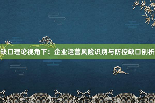 缺口理论视角下：企业运营风险识别与防控缺口剖析