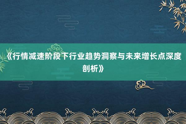 《行情减速阶段下行业趋势洞察与未来增长点深度剖析》