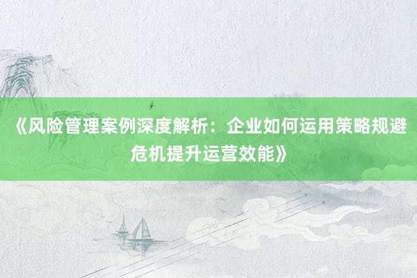 《风险管理案例深度解析：企业如何运用策略规避危机提升运营效能》