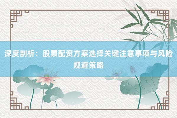 深度剖析：股票配资方案选择关键注意事项与风险规避策略