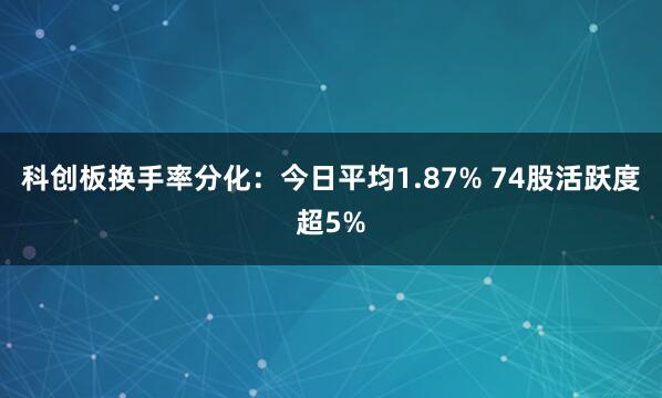 科创板换手率分化：今日平均1.87% 74股活跃度超5%