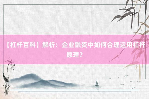 【杠杆百科】解析：企业融资中如何合理运用杠杆原理？