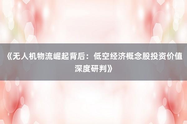 《无人机物流崛起背后：低空经济概念股投资价值深度研判》