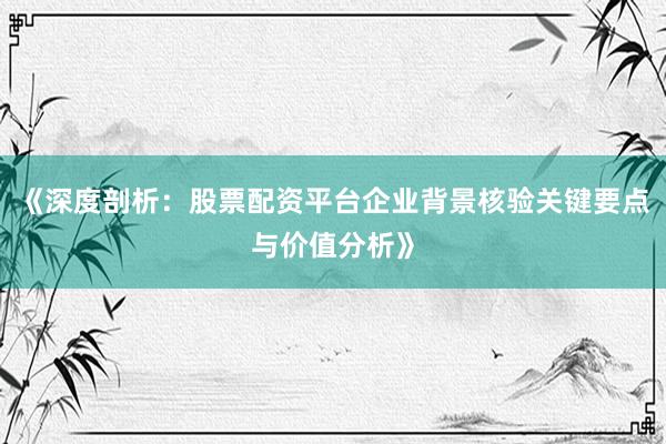 《深度剖析：股票配资平台企业背景核验关键要点与价值分析》