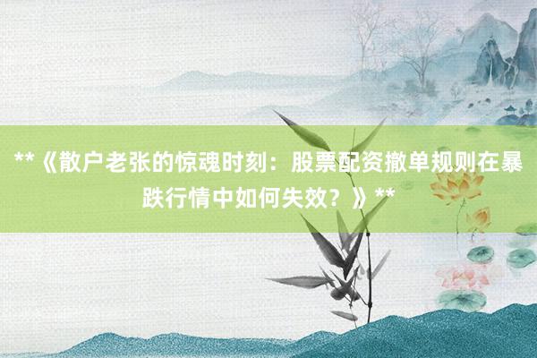**《散户老张的惊魂时刻：股票配资撤单规则在暴跌行情中如何失效？》**
