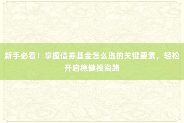 新手必看！掌握债券基金怎么选的关键要素，轻松开启稳健投资路