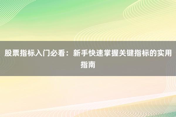 股票指标入门必看：新手快速掌握关键指标的实用指南