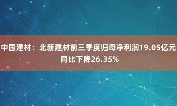 中国建材：北新建材前三季度归母净利润19.05亿元 同比下降26.35%