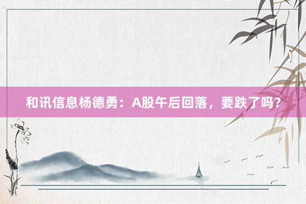 和讯信息杨德勇：A股午后回落，要跌了吗？