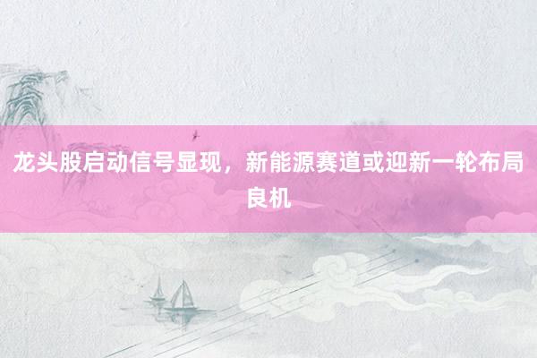 龙头股启动信号显现，新能源赛道或迎新一轮布局良机